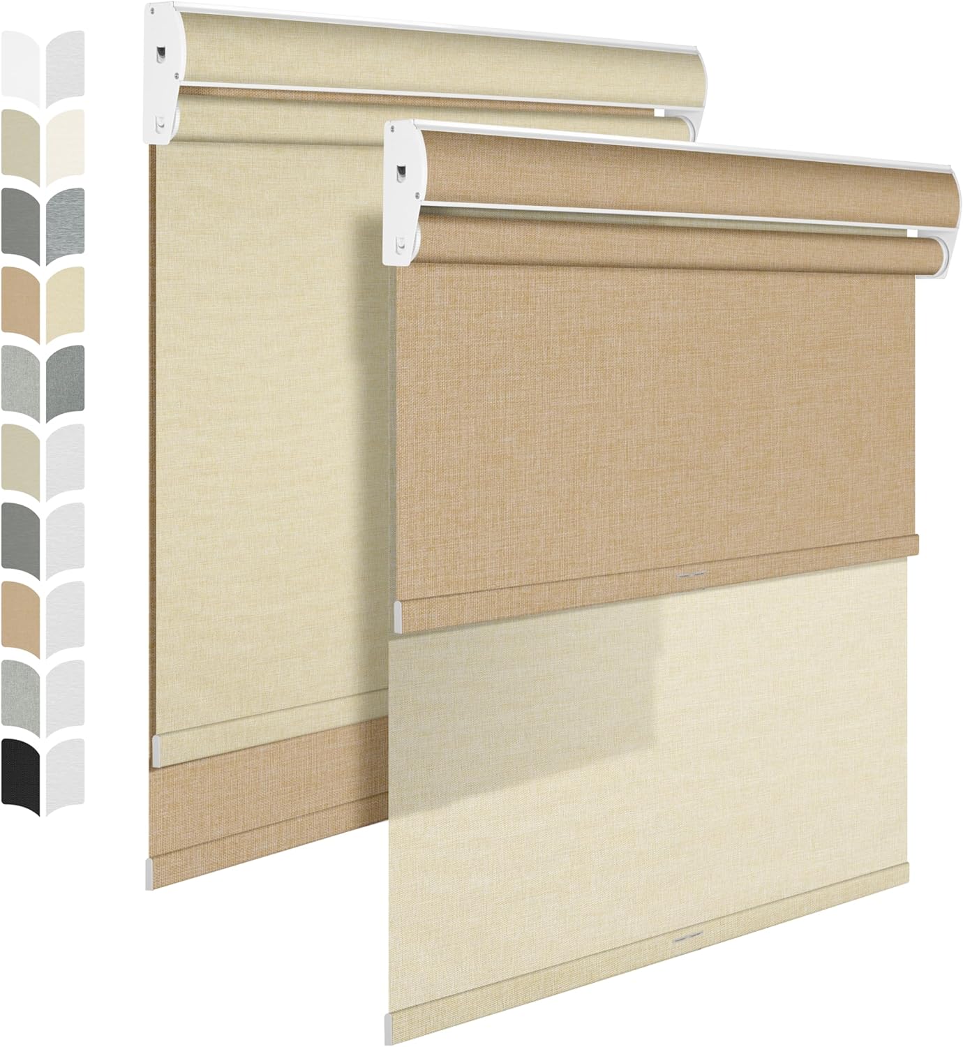 BERISSA Cordless Dual Roller Shades with Cassette Valance, Double Window Shades Blackout and Light Filtering, Day and Night for Home Office Door. Linen Beige. 48 W x 72" H