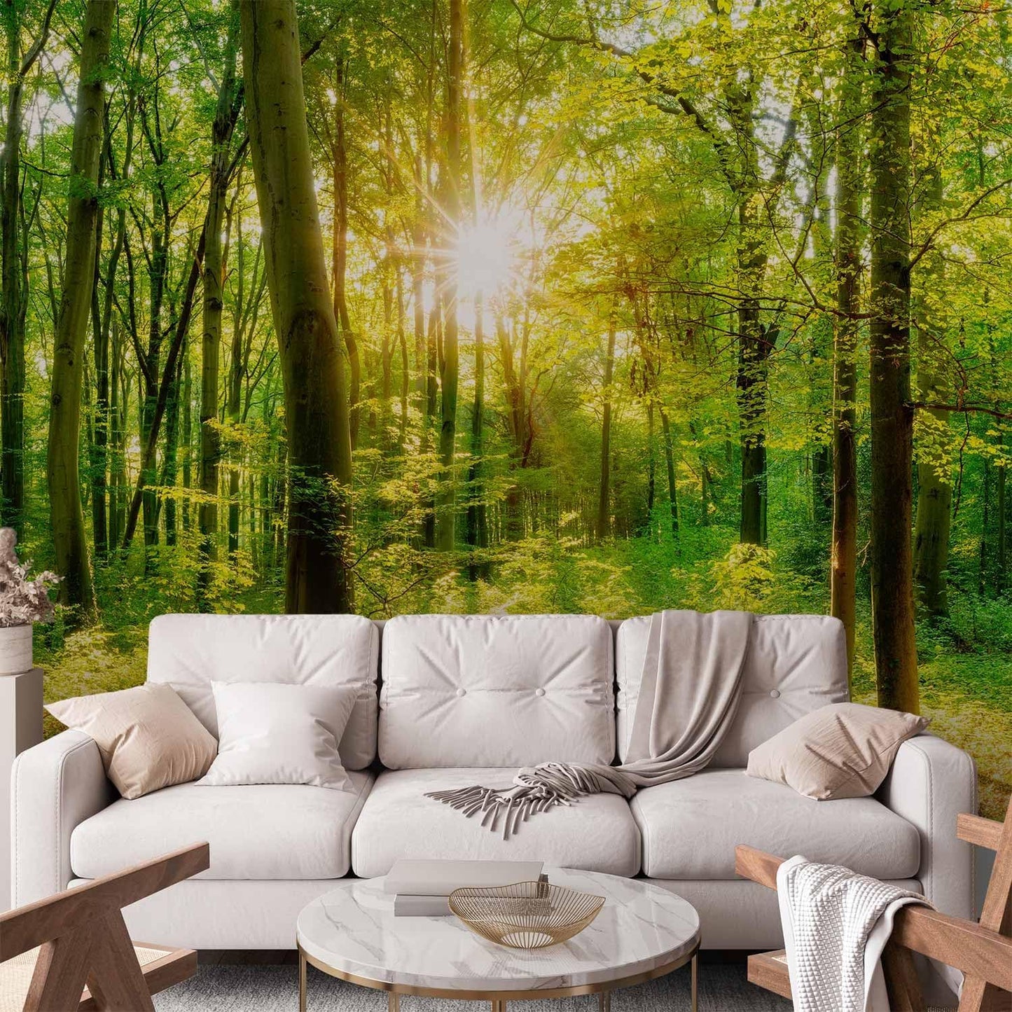 artgeist Wall Mural Peel and stick Forest 212x98 in - XXL Self-Adhesive Corner Wallpaper Removable Large Sticker Foil Angle Wallpaper Wall Decor Print Landscape Nature green Tree Panorama b-B-0383-a-a