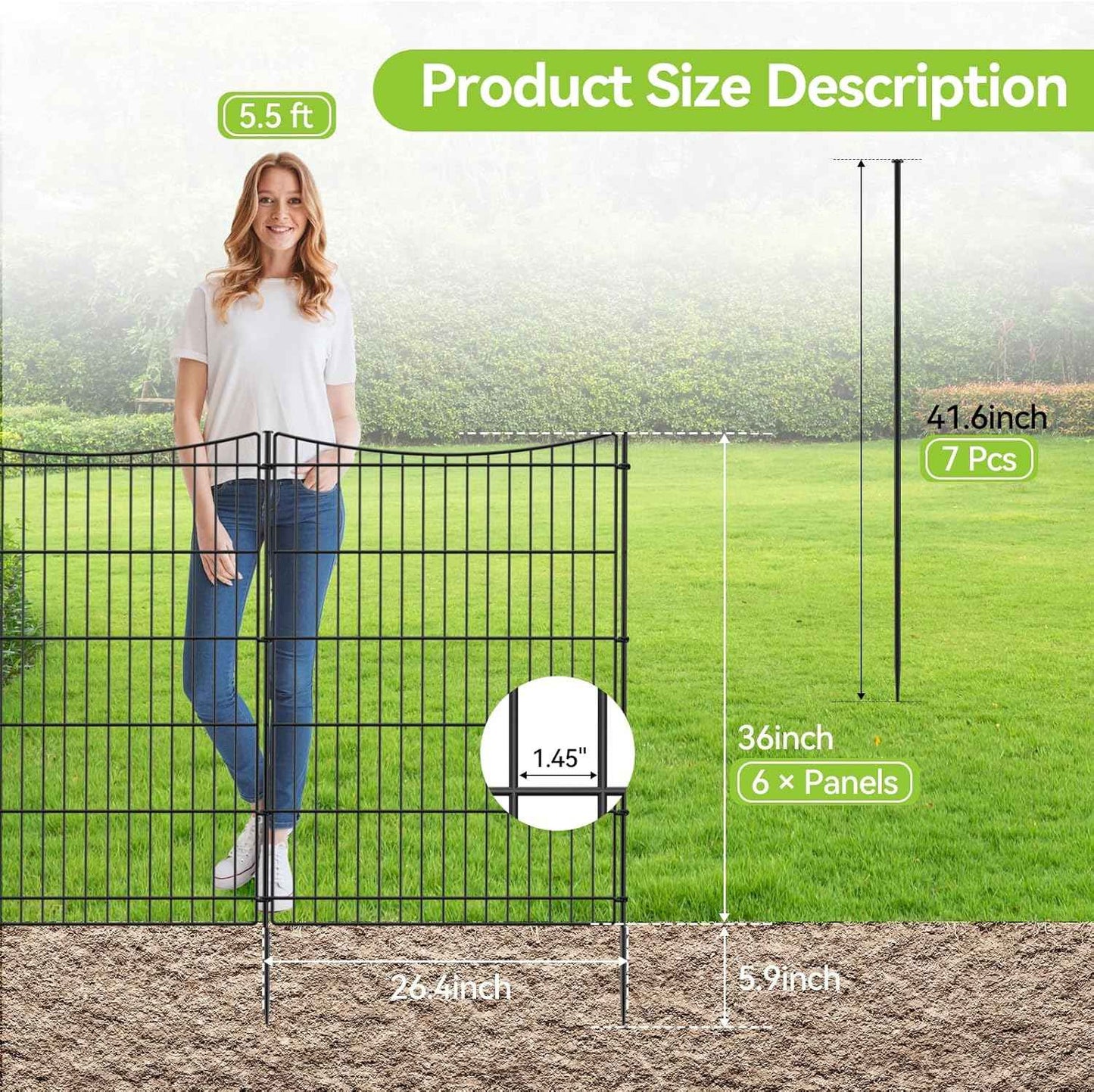 INJOPEXI Decorative Garden Fence 6 Panels 13ft(L)×36in(H) Garden Fences with 6 Panels Rustproof Metal Wire No Dig Temporary Animal Barrier Fencing Outdoor Dog Fence for Yard Patio - Without Gate