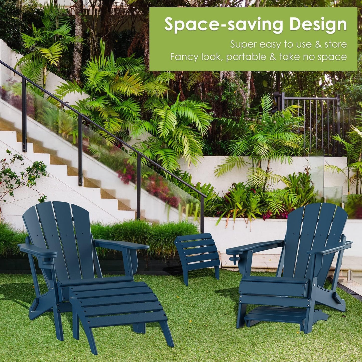 GREENVINES Adirondack-Ottoman | HDPE Plastic | Outdoor Footrest | All Weather | Foot Rest | Foot Stool | Blue | for Adirondack Chair | for Patio Backyard Pool