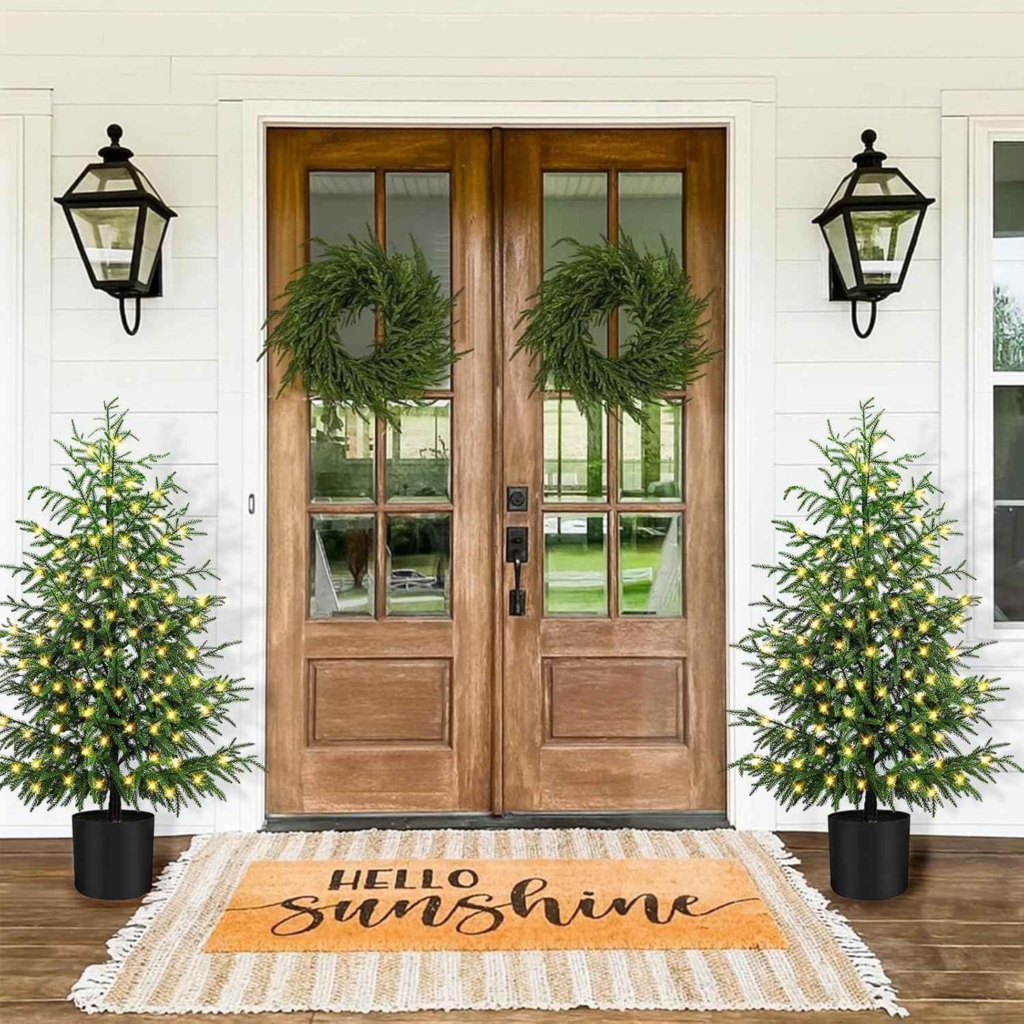 ENVEN 4FT Pre-Lit Artificial Norfolk Pine Christmas Tree – Realistic Potted Tree with 100 LED Lights & 8-Function Battery Box, Pre-Assembled Faux Holiday Décor for Indoor Use (2)