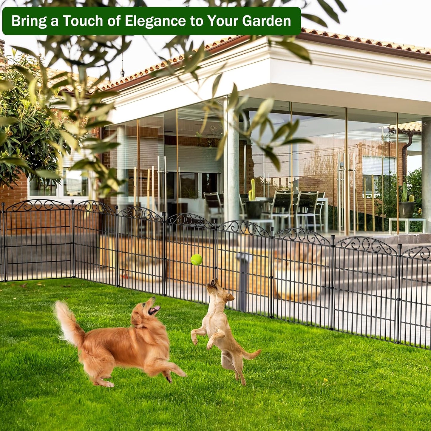 No Dig Decorative Garden Fence 6 Panel - 30in H x 11.4 ft L, Tall Animal Barrier for Dogs Rabbits, Rustproof Metal Wire Panels for Yard, Patio, and Outdoor Border Use