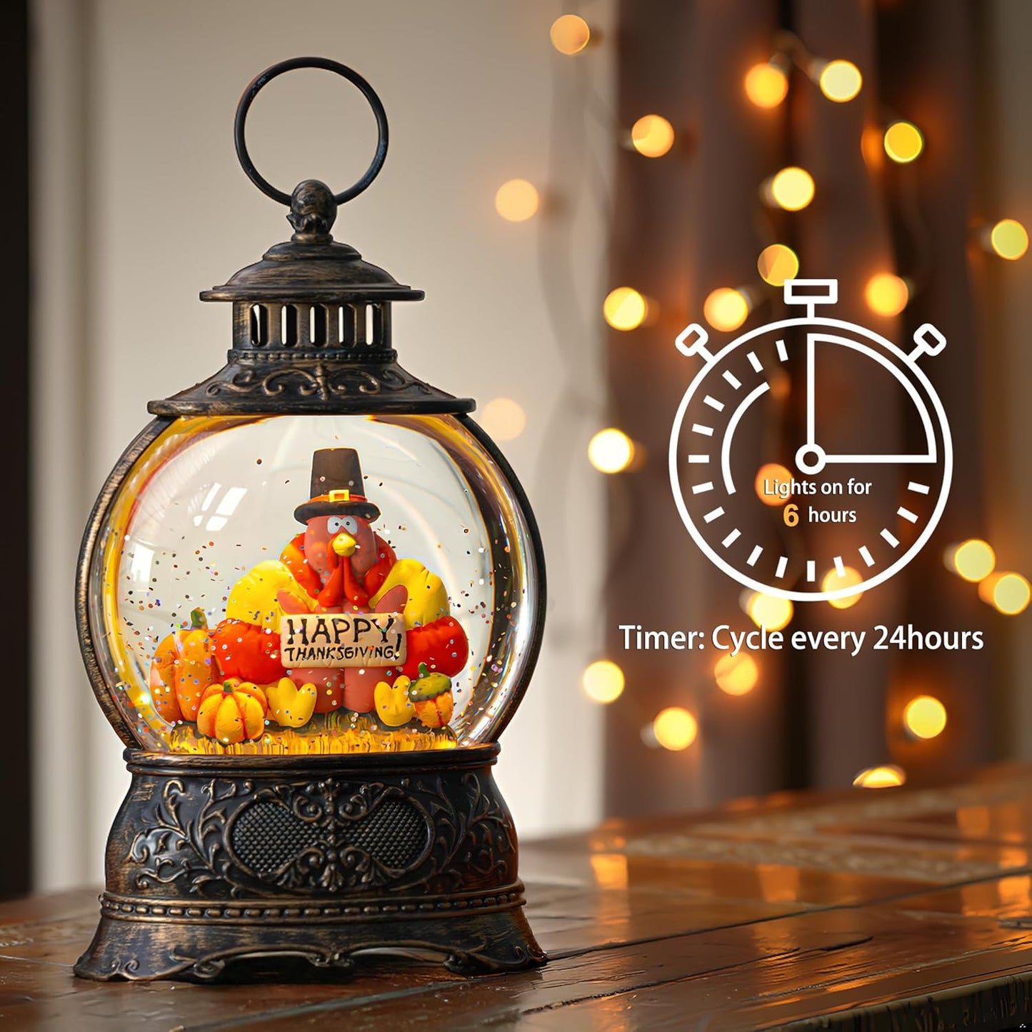 Christmas Fall Snow Globes Thanksgiving Water Lantern Swirling Glitter Snow Globe for Autumn Harvest Day Decorations Home Fall Decor Gifts (Turkey & Pumpkins)