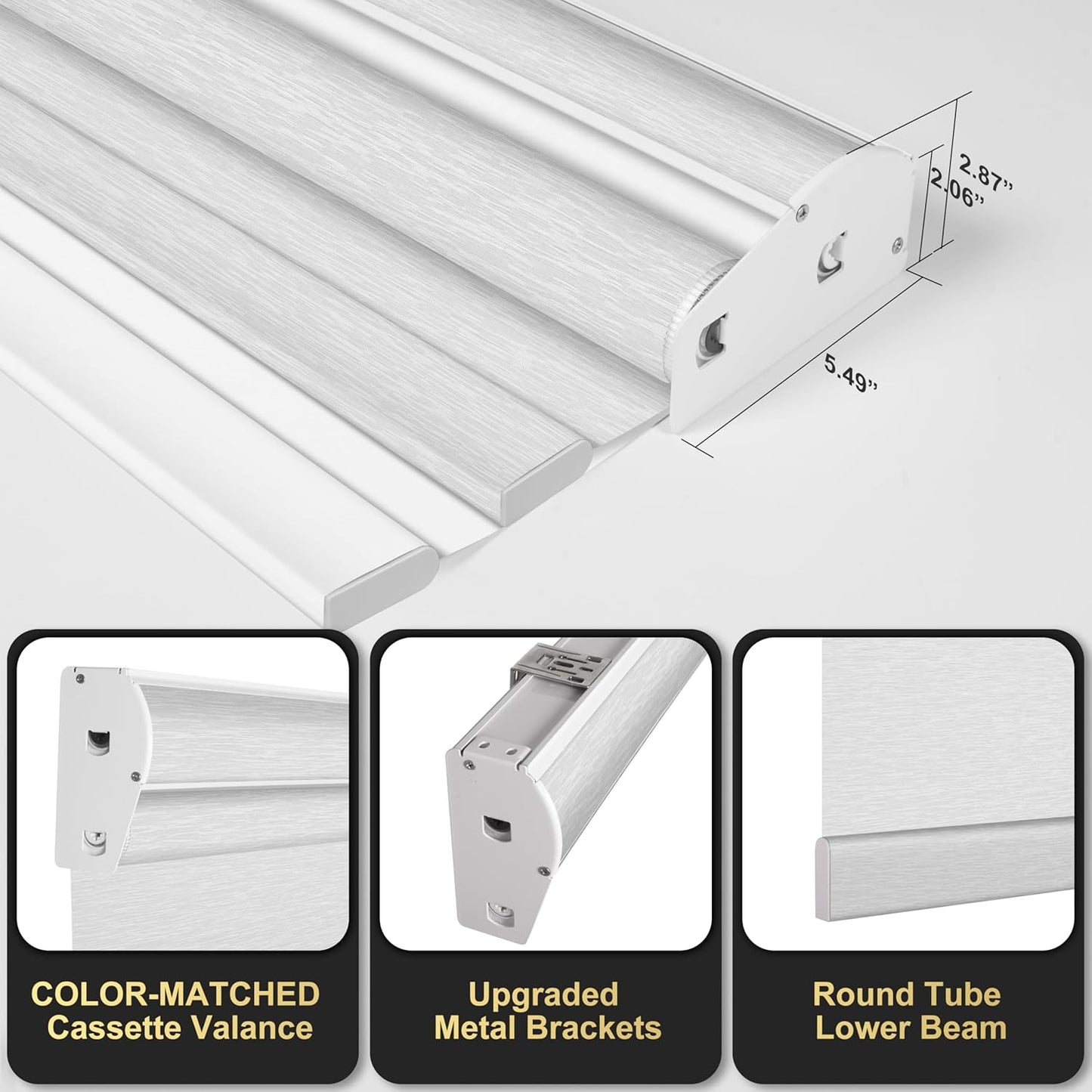 BERISSA Cordless Dual Roller Shades with Cassette Valance,Double Window Shades Blackout and Light Filtering Shades,Day and Night Roller Shades for Home Office Door.Striped Jacquard White.35 W x 80" H