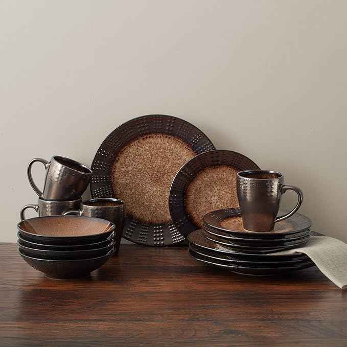 Mikasa Gourmet Basics Verona 16-Piece Stoneware Dinnerware Set, Service for 4, Includes Dinner Plates, Salad Plates, Soup Bowls and Mugs, Dishwasher and Microwave Safe
