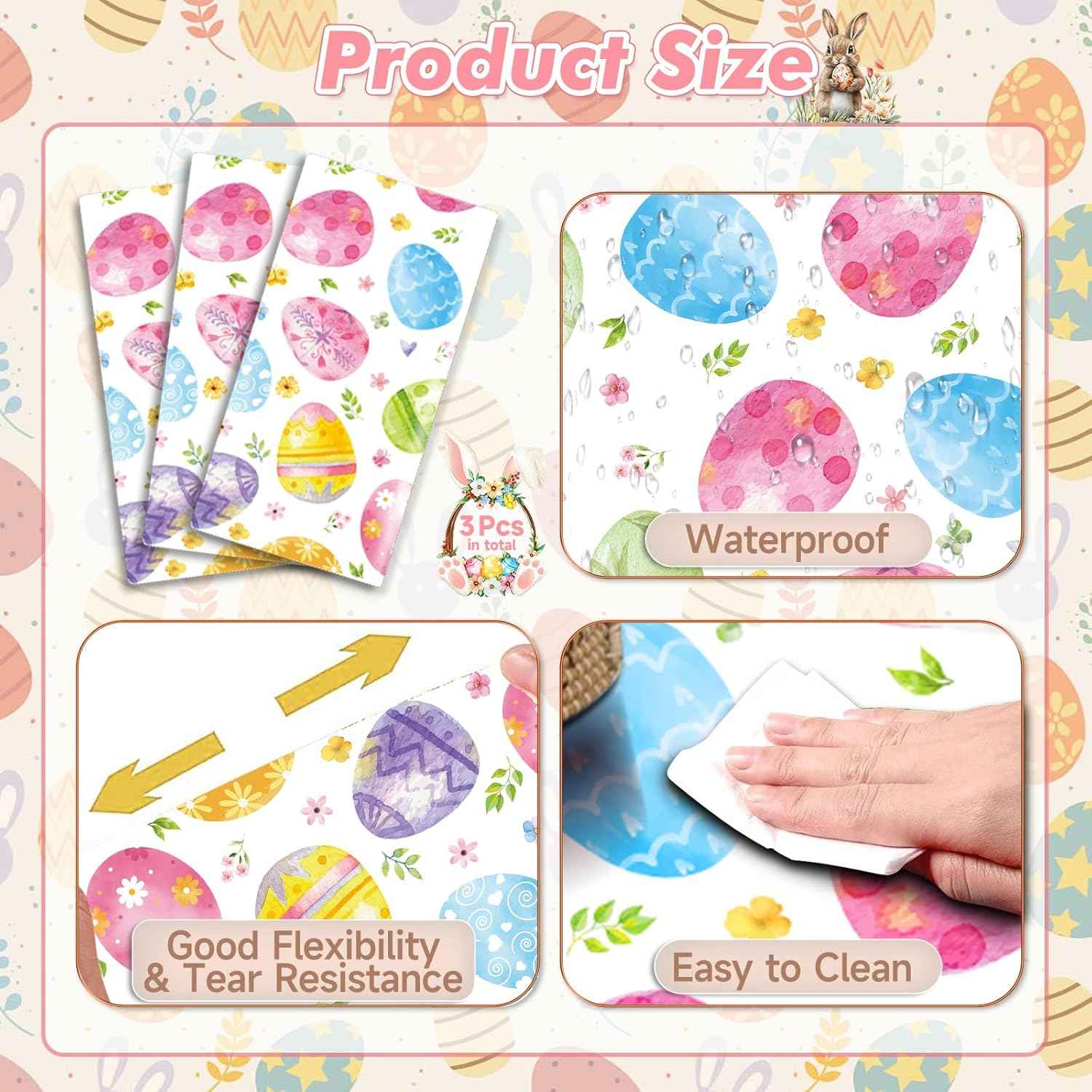 3 Pcs Easter Tablecloth - Colorful Eggs Plastic Table Cloth, 54 x 108 Inch Disposable Spring Easter Egg Rectangle Table Cover for Indoor or Outdoor Tables Decorations Spring Easters Party Supplies