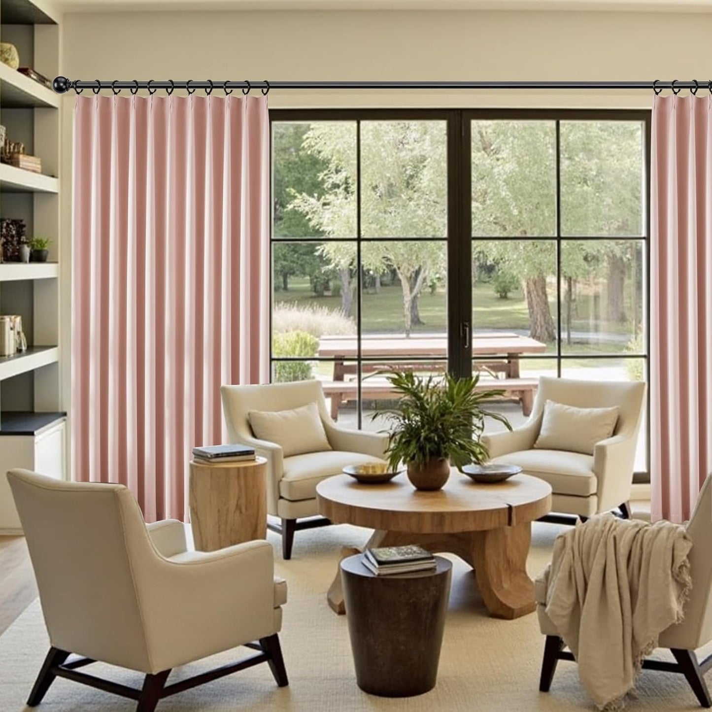 KangBang Soft Pink Blackout Pleated Curtains with Hooks for Living Room, Energy Saving Window Treatment Privacy Draperies for Bedroom Dorm, Vertical Track System Elegant Hook Panels 2 PCs, 40x108