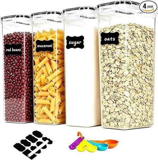 2.8L Airtight Food Storage Containers Set - Cereal Storage Containers for Kitchen Storage & Organisation with Lids & BPA Free Pantry Storage Containers Organiser（4 Pack）