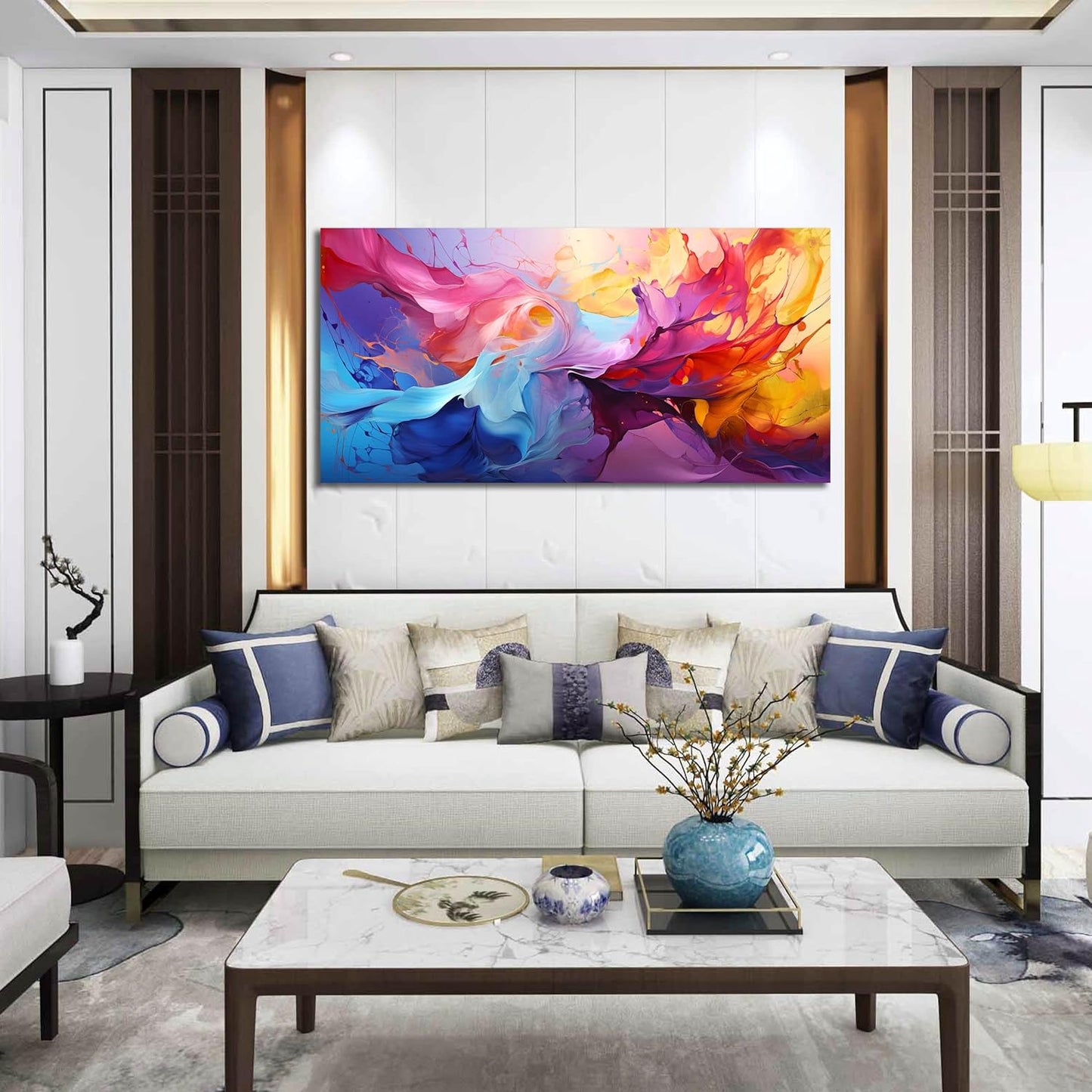 GUGIKA Abstract Wall Art for Living Room, Colorful Canvas Wall Decor for Bedroom, Picture Print, Size 48x24 Inches