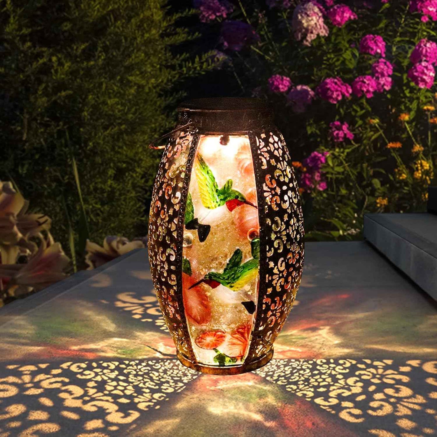 Mothers Day Gifts,Solar Lanterns Outdoor Light Waterproof Hummingbird Garden Glass Decor Light Gifts for Women Mom Grandma Hanging Solar Decoration Lights Metal Outside for Yard, Backyard, Patio