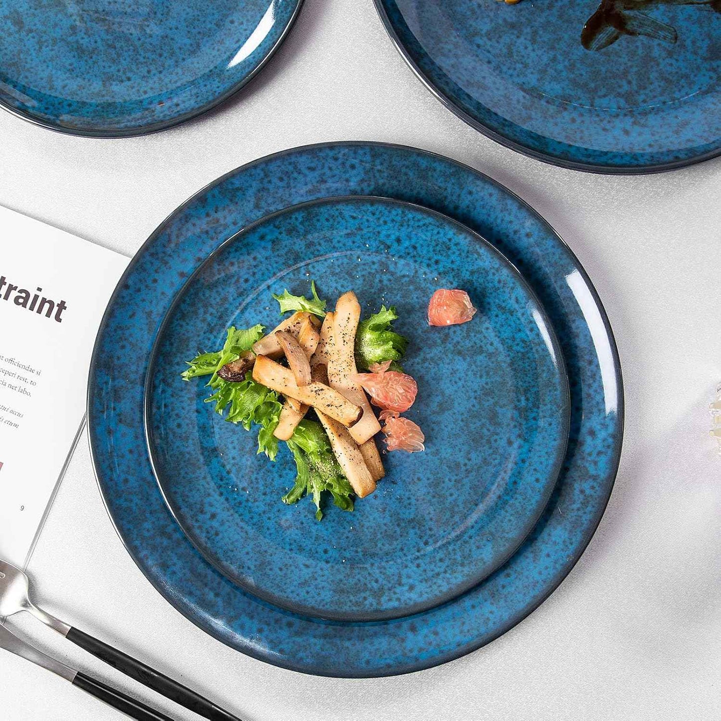 Melamine Dinnerware Sets for 4, Dinner Plates Bowls Set, Unbreakable Melamine Classic Blue Dinnerware, Dishwasher Safe Tableware Sets for Everyday Use, 12 Pcs
