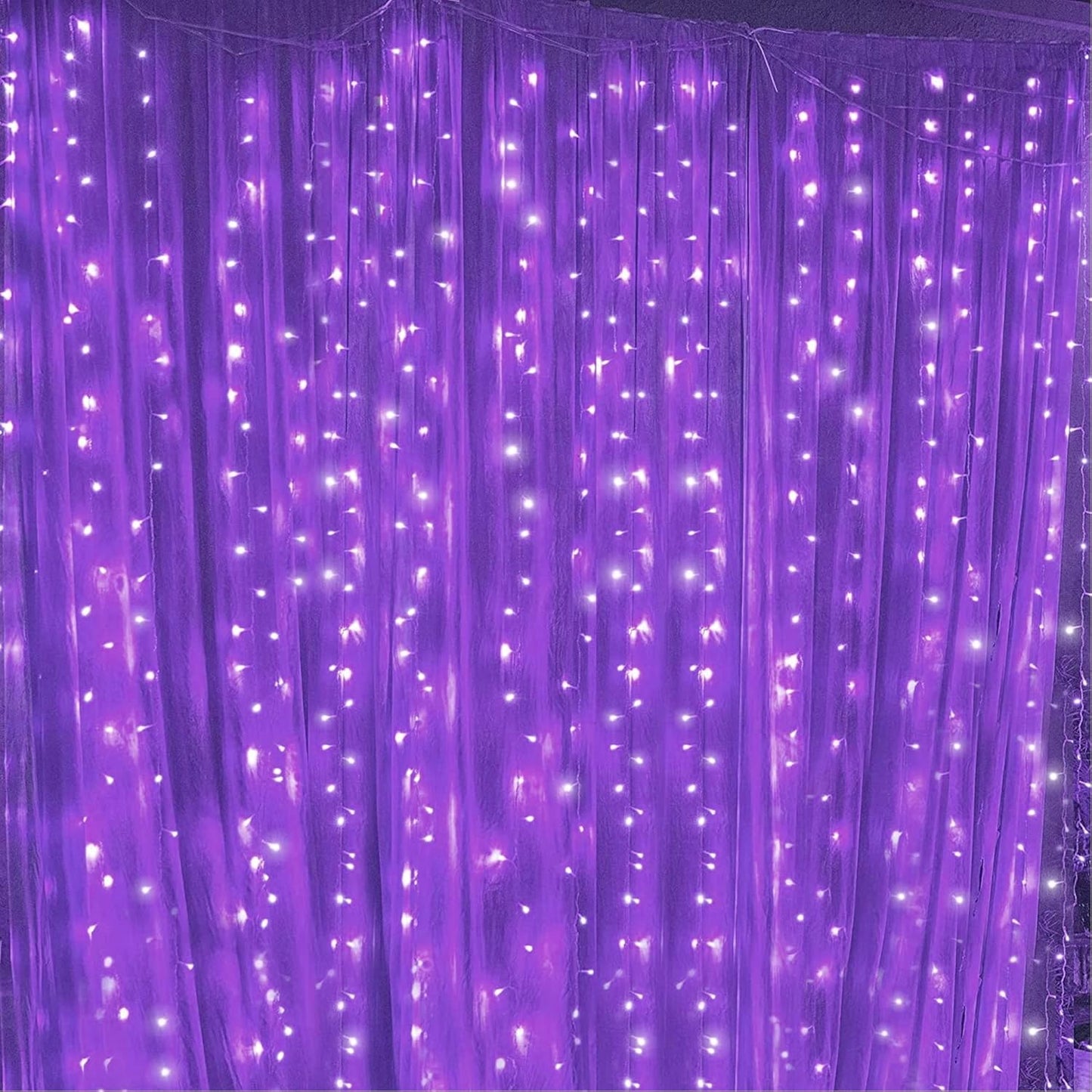 Dazzle Bright Curtain String Lights, 300 LED 9.8ft x 9.8ft 8 Lighting Modes Fairy Lights USB Powered, Waterproof Lights for Halloween Christmas Party Wedding Outdoor Indoor Wall Decorations (Purple)