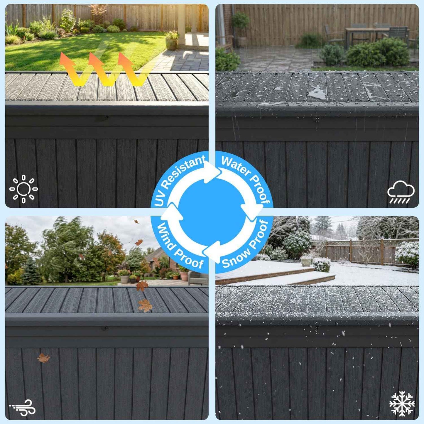 200 Gallon Deck Box, Resin Outdoor Waterproof Storage Box, Lockable Storage Box With Handle for Patio Furniture - Garden Tools - Swimming Pool Tools UV Resistant, Black - 200