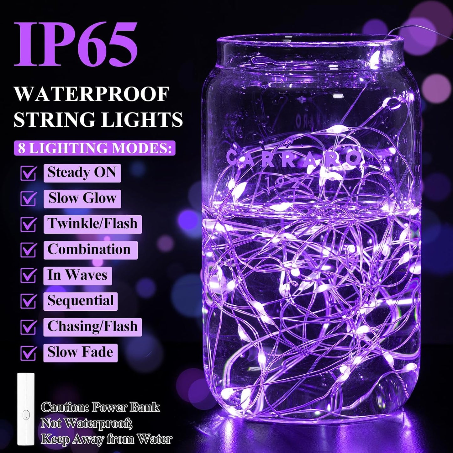 Lakumu Rechargeable Fairy Lights Battery Operated, String Lights with Timer, Mini LED Twinkle Lights for Bedroom, Christmas Decorations, Wedding, Vine, Centerpiece Table Decor (5M/16FT Purple)