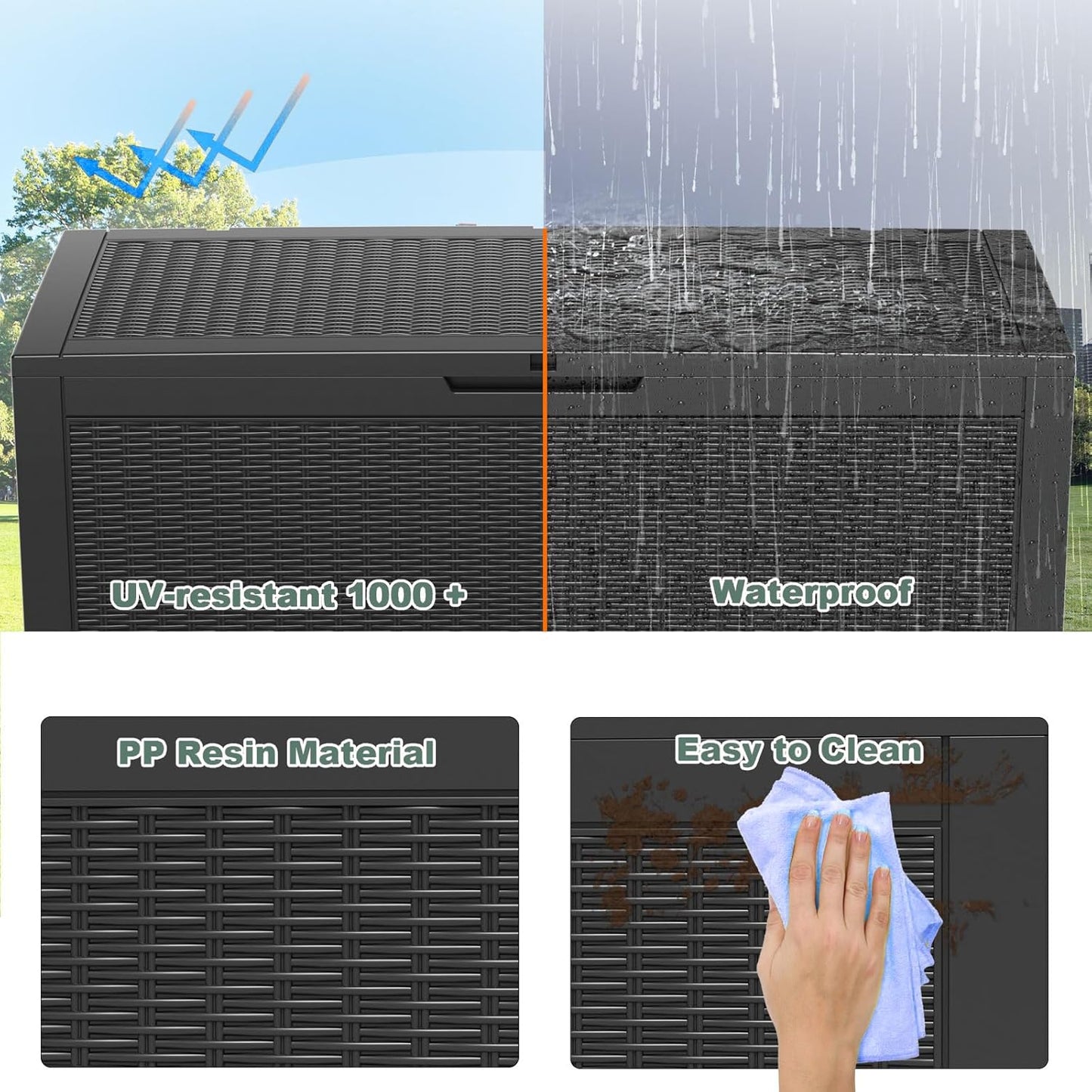 DRATO 100 Gallon Large Deck Box, Outdoor Storage Box for Patio Furniture, Patio Cushions, Gardening Tools, Pool Supplies,660lbs Weight Capacity,Waterproof Resin Storage Boxes