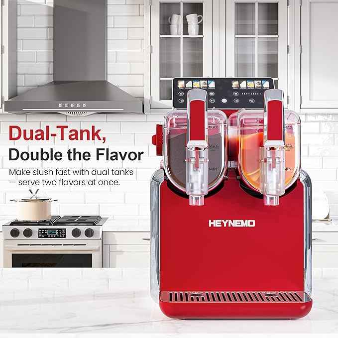 Dual-Tank Slushie Machine for Home: 169oz Frozen Drink Maker with Rapid Chill Technology, Self-Cleaning System & 5 Drink Modes, Keeps Drinks Frozen up to 12 Hours, ETL Certified, Red