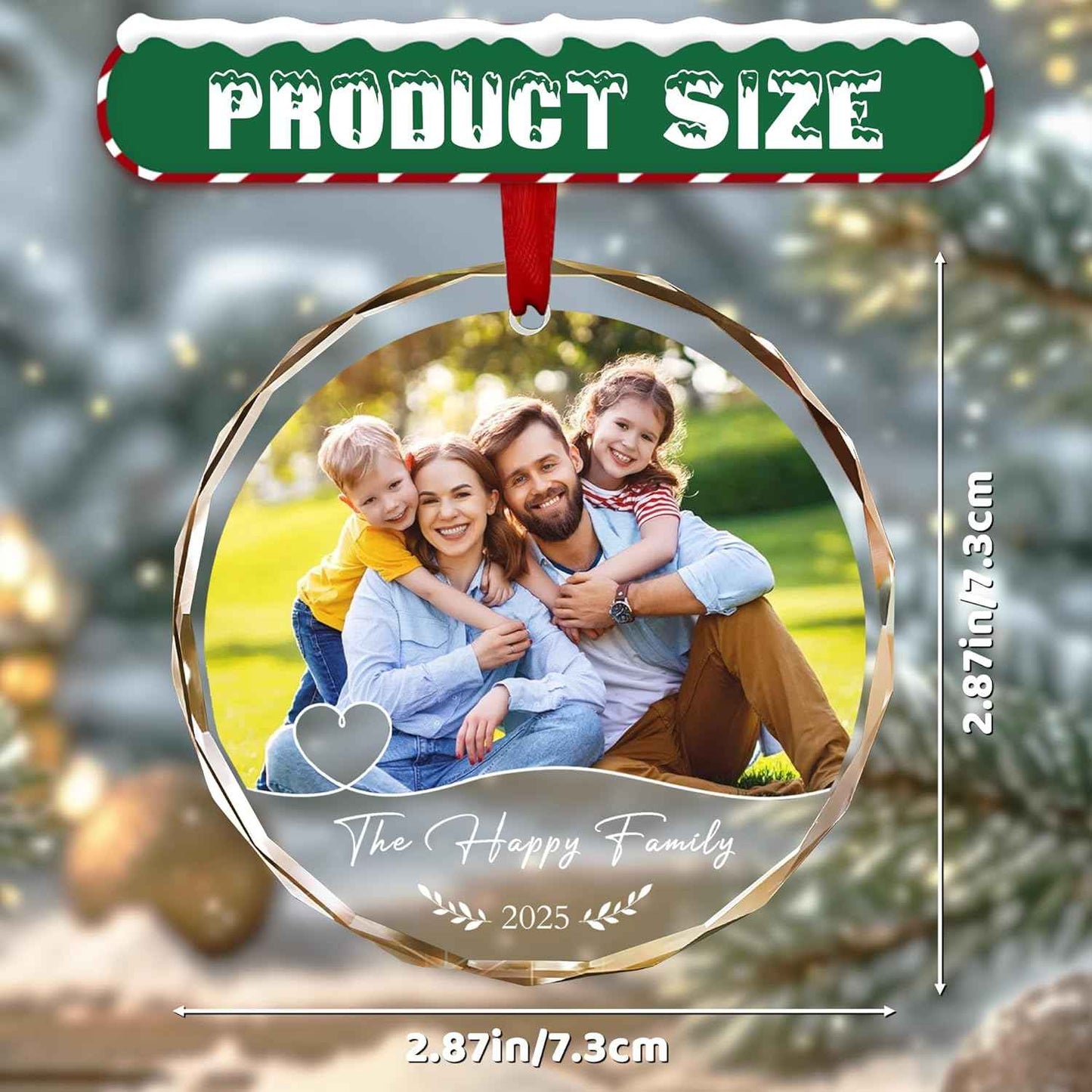 Personalized Family Christmas Ornaments 2025, Custom Crystal Ornament with Photo Text, Customized Picture Ornaments for Christmas Tree Xmas Keepsake Gifts for Family Dad Mom Couple Him Her
