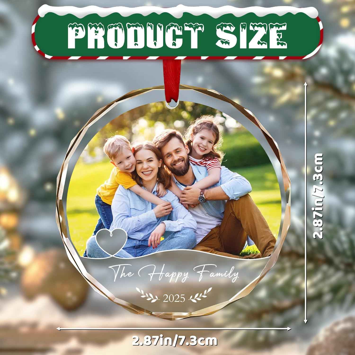 Personalized Family Christmas Ornaments 2025, Custom Crystal Ornament with Photo Text, Customized Picture Ornaments for Christmas Tree Xmas Keepsake Gifts for Family Dad Mom Couple Him Her