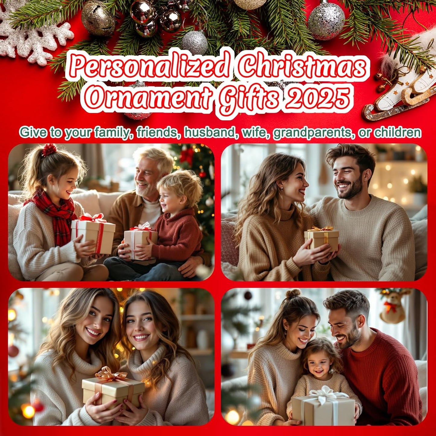 Personalized Christmas Ornaments with Family Names 2025 Custom Ornaments for Christmas Tree Personalized Xmas Ornament Gifts for Family (Style 1)