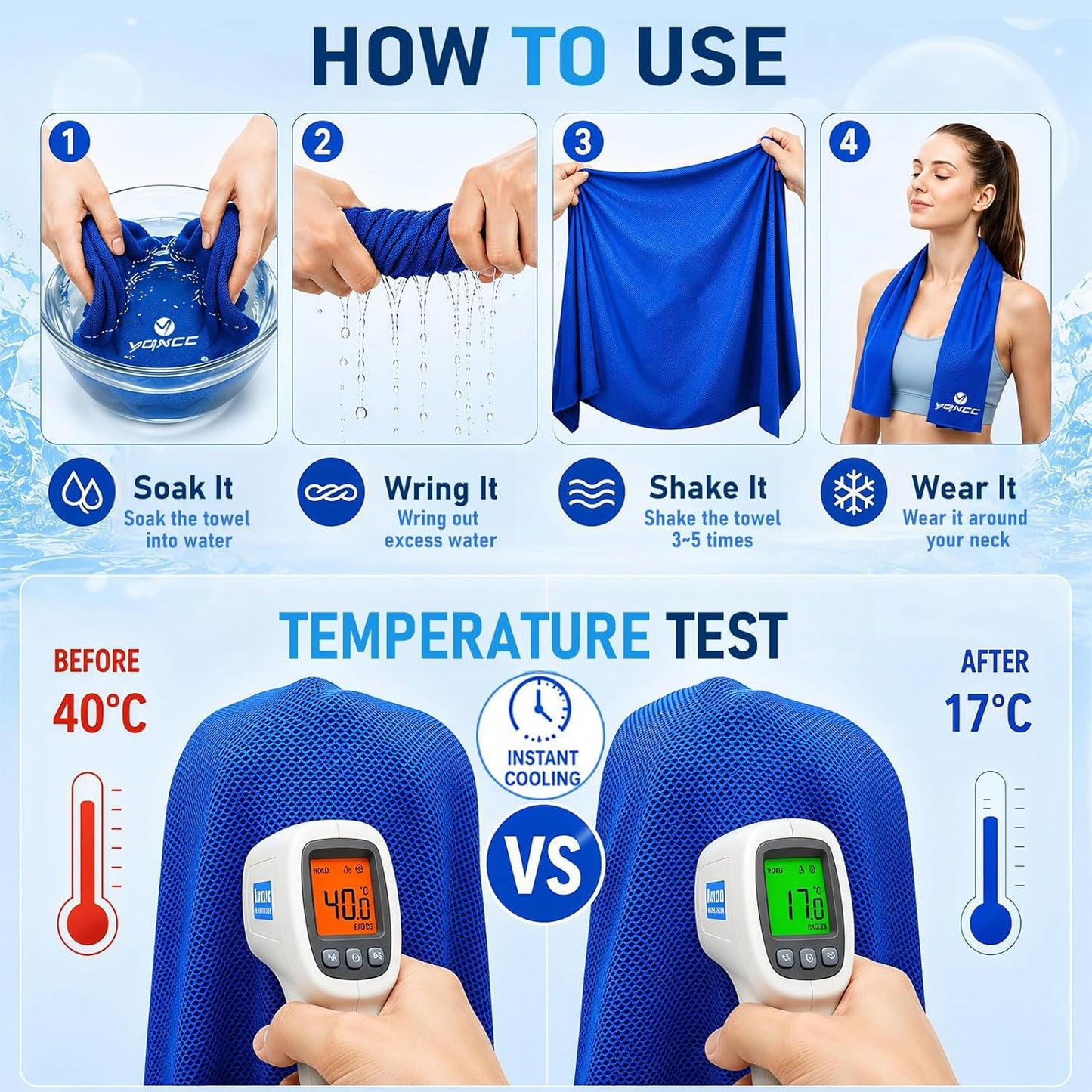 YQXCC 4 Pack Cooling Towels 40"x12", Microfiber Ice Towels for Neck & Face, Soft Breathable Cool Rags for Gym Yoga Golf Running Camping Hot Weather