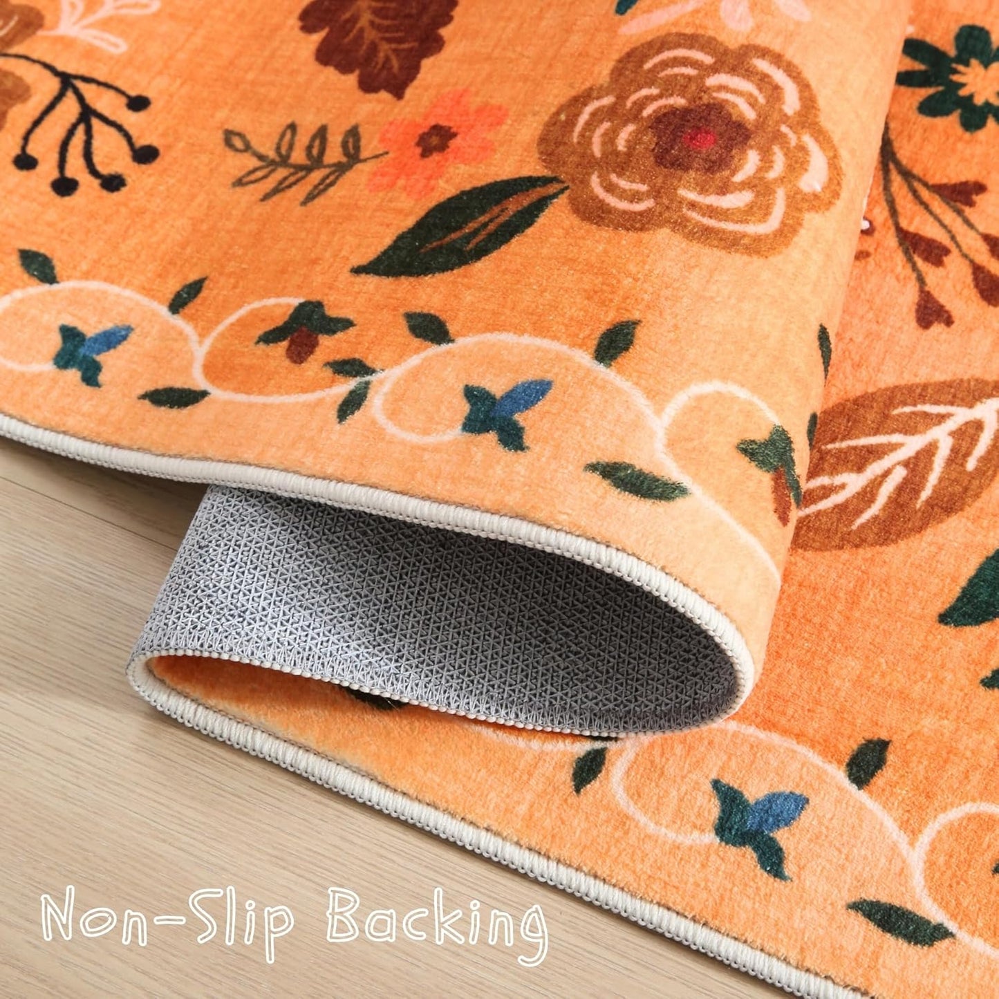 Door Mat Indoor Entrance 2x3 Rug Machine Washable Boho Floral Small Area Rug Non-Slip Low Pile Throw Rugs for Entryway, Kitchen, Front Door Indoor Entrance, Entry, Kids Room (Yellow)