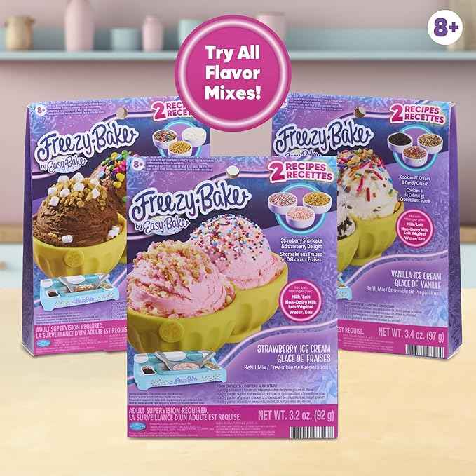 Freezy Bake Ice Cream Maker With 3 Mixes Included (Vanilla, Strawberry and Chocolate)