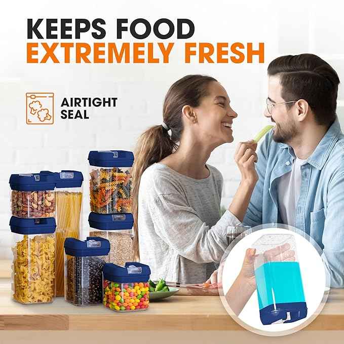 Cheer Collection Airtight Food Storage Containers, Kitchen Storage Containers for Pantry, Set of 7 Food Containers with Lids Airtight, Pantry Storage Containers & Organizers with Lids, Navy Blue