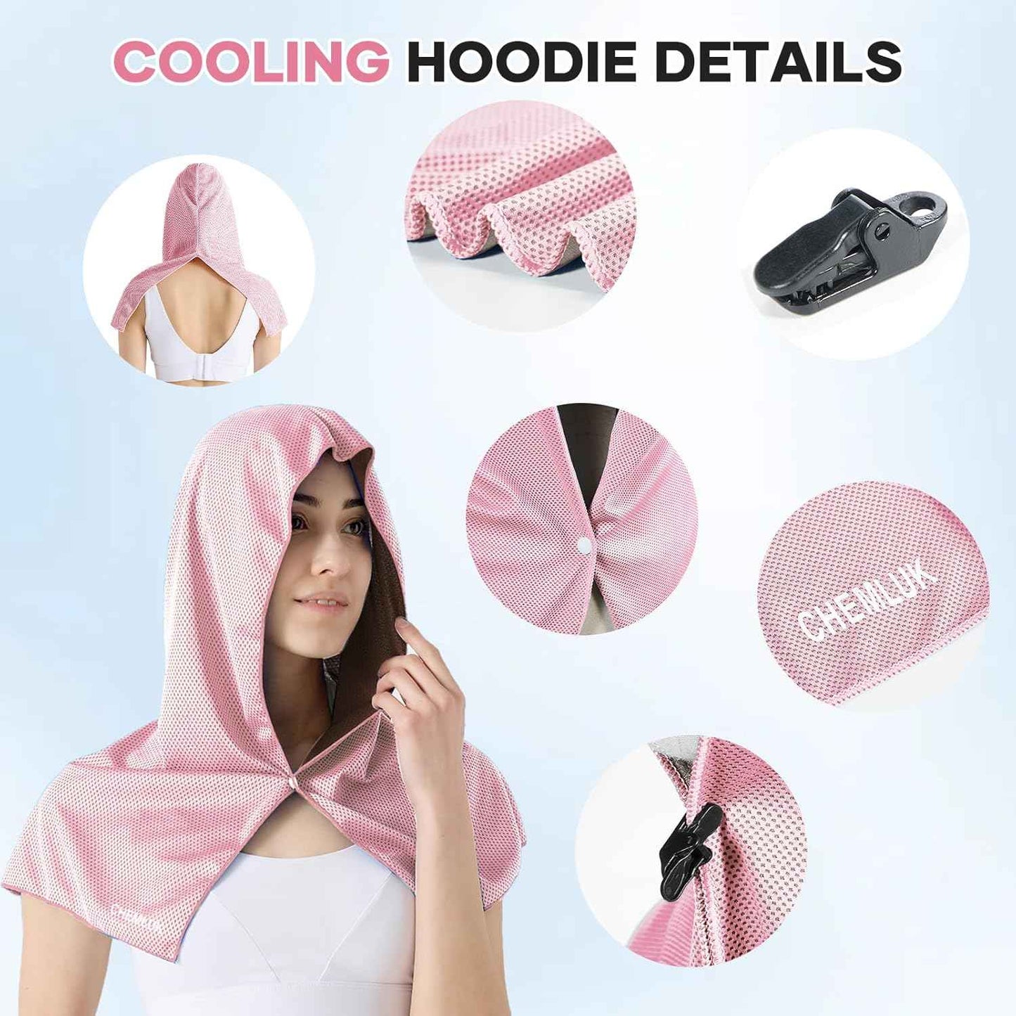 Cooling Hoodie Towel Women: Cooling Towels for Neck and Face, Instant Cool When Wet, UPF 50 Sun Protection, Cool Towel for Hot Weather, Great for Sports, Gym, Golf, Camping - Pink