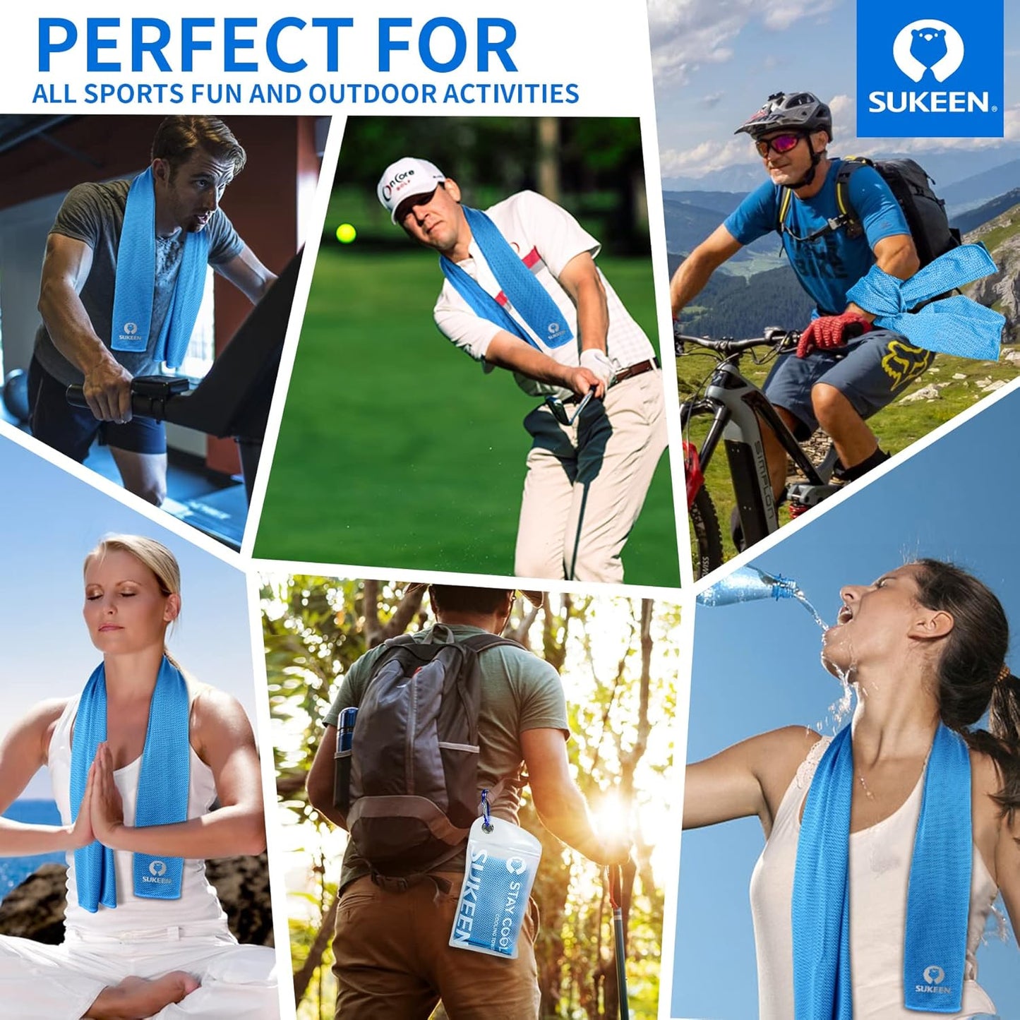 Sukeen Cooling Towels(40"x12") for Neck & Head, Soft Breathable Chilly Towel for Yoga, Golf, Gym, Camping, Running, Workout & More Activities