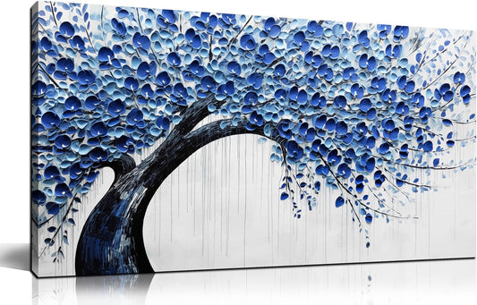 Large Wall Art for Living Room Bedroom Home Office Blue Tree of Life Wall Art Floral Picture Framed Wall Decor Modern Canvas Prints 20x40 In