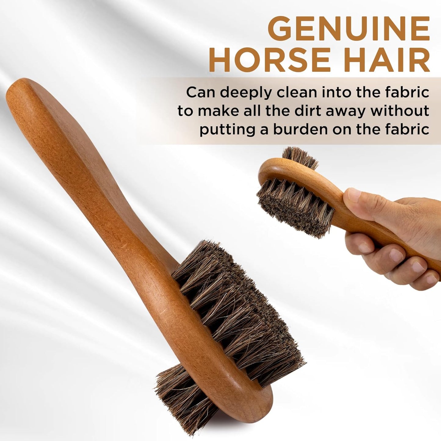 DUGATO Dual-Bristle Horsehair Laundry Stain Brush Set (2pcs) - Gentle & Tough Scrubbing for Clothes, Fabrics, Shoes - Pre-Wash Spot Treatment Tool