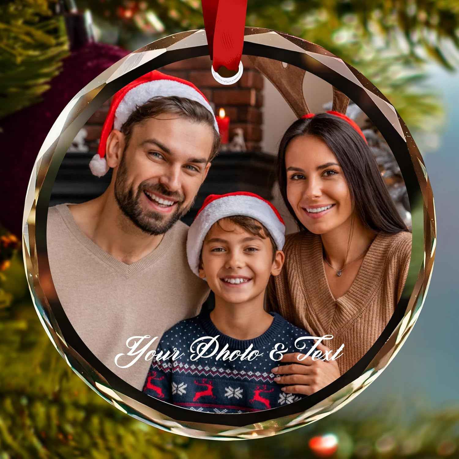 Personalized Christmas Ornaments,Custom Christmas Ornament,Custom Photo Text Glass Christmas Ornament,2025,Customized Christmas Ornaments,Gifts for Family Kids Couple Friends
