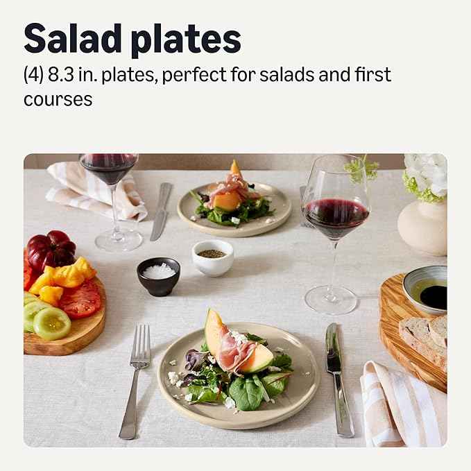 Amazon Basics Glazed Stoneware Salad Plates, Ceramic 4-Piece Set, Microwave, Dishwasher and Freezer-Safe, Stain-Resistant, 8.3 in., Ivory