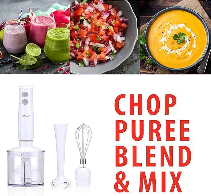 Alpina Hand Blender with Accessories, Mini Chopper, Blender, Arm, Blender, Multifunction 400W, White
