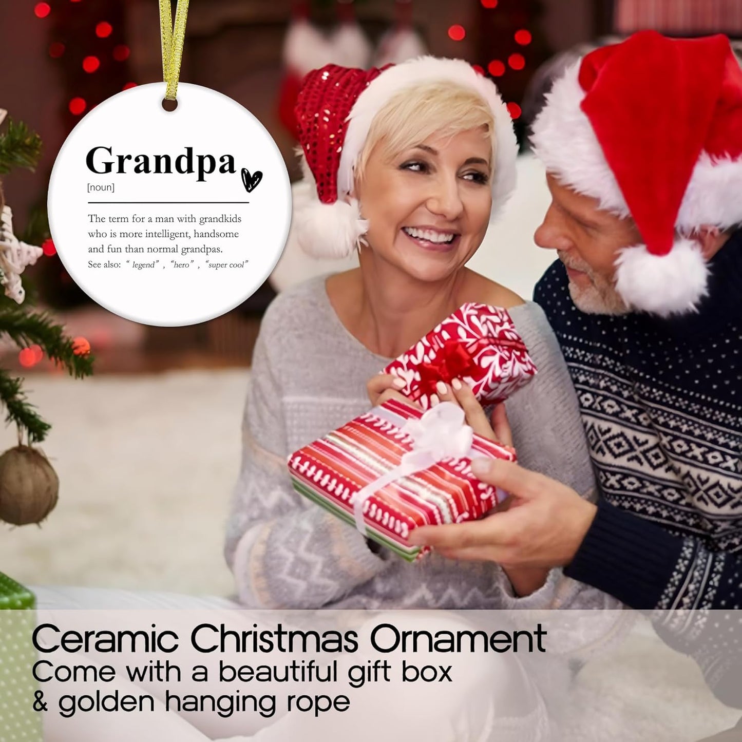 Grandpa Definition Ceramic Christmas Ornaments, Grandpa Gifts Christmas Tree Ornaments, Xmas Thanksgiving Birthday Gifts for Grandpas from Grandkids, Grandpas Decorative Hanging Ornament
