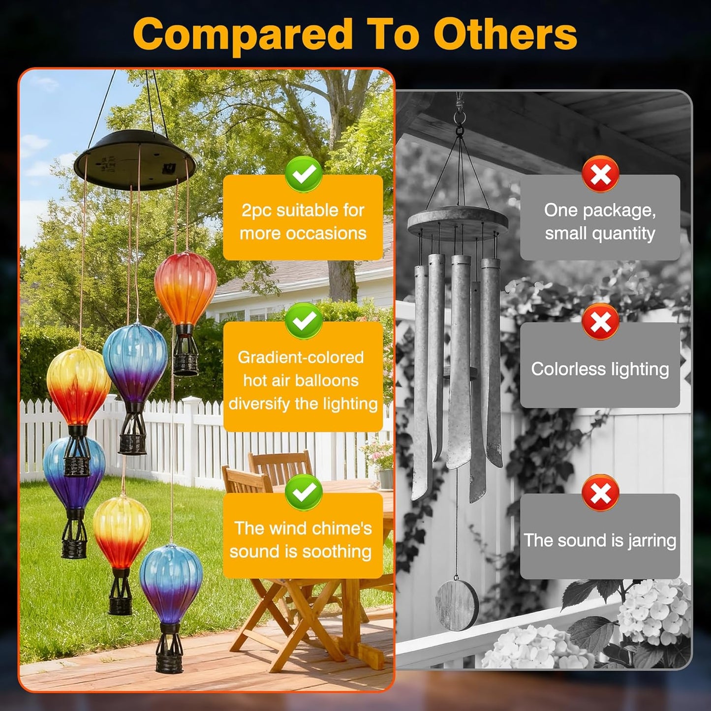 2 Pack Solar Wind Chimes with Hot Air Balloon Design, Color Changing Hot Air Balloon Solar Lantern Outdoor Lights, Wind Chimes Decor for Garden Patio Yard Gifts for Women Mom Grandma
