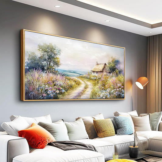 ZUITINGHUA Large Wood Framed Wall Decor For Living Room Canvas Wall Art For Office Modern Wall Decorations For Bedroom Country Road Landscape Painting Farmhouse Pictures Artwork Home Decor 24x48 In