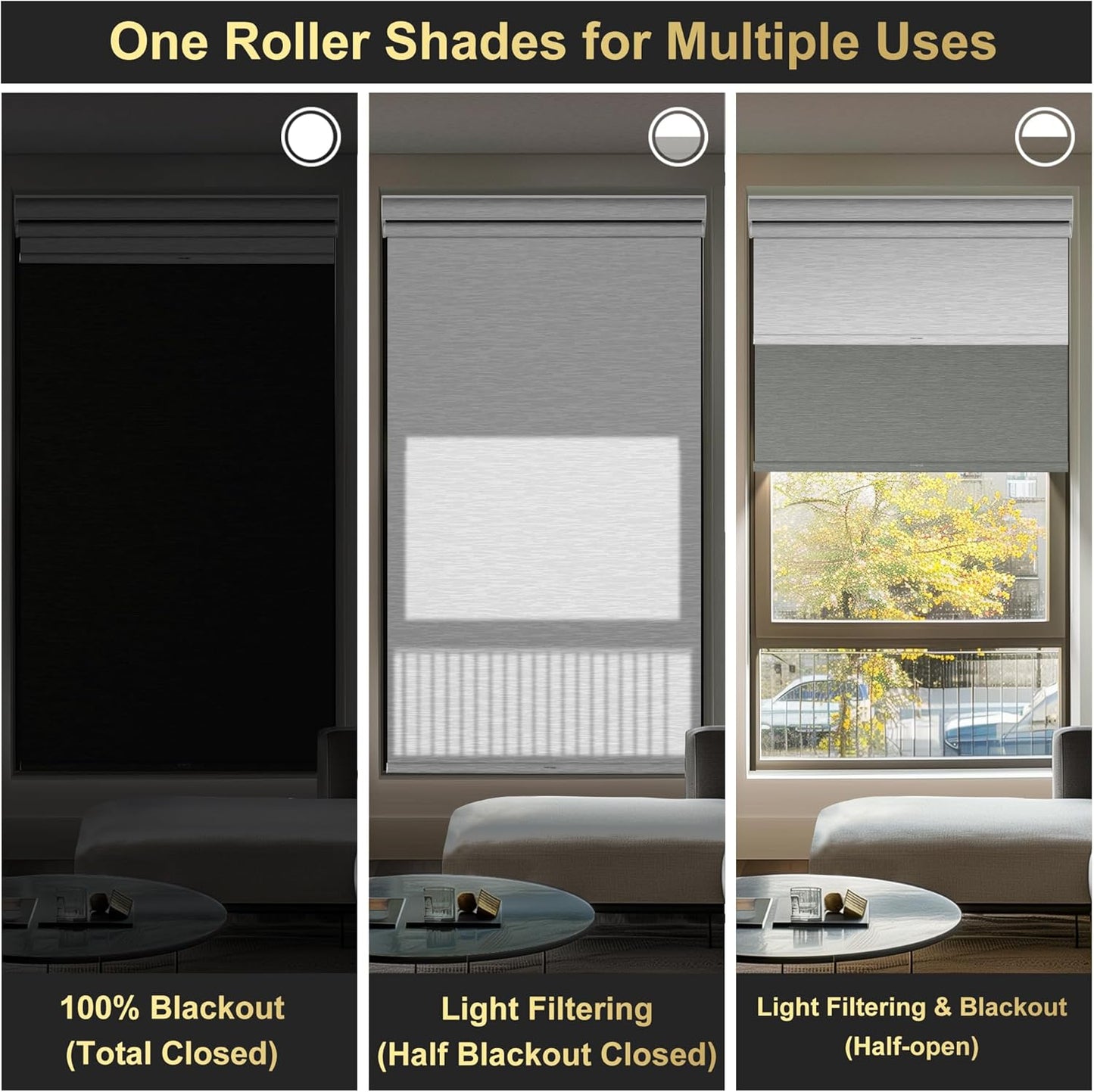 BERISSA Dual Roller Shades with Cassette Valance, Blackout and Light Filtering, Day and Night for Home Office Door. Grey and White. 56 W x 44" H