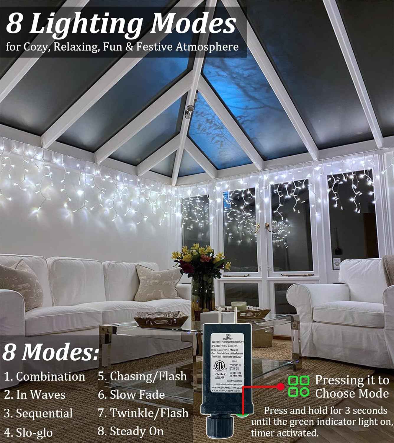 66ft LED Christmas Lights Outdoor Decorations, 8 Lighting Modes with Timer Memory 611 LED Curtain Fairy Light with 141 Drops, Waterproof Light for Christmas Holiday Wedding Party Decor (Cool White)