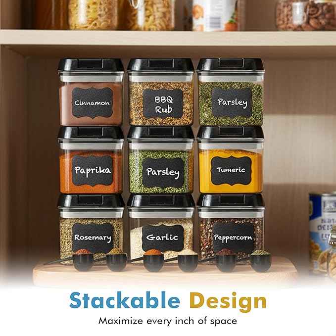 Shazo 9 PC Airtight Food Storage Containers - BPA Free Clear Plastic Snack & Spice Containers with Easy Lock Lids - Kitchen and Pantry Organization for Herbs, Coffee, Tea - 0.5L / 2.1 Cups
