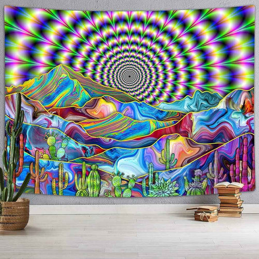 DYNH Psychedelic Mountain Cactus Tapestry - Trippy Mystic Surreal Abstract Colorful Landscape - Hippie Boho Wall Hanging for Bedroom Dorm,60X40IN