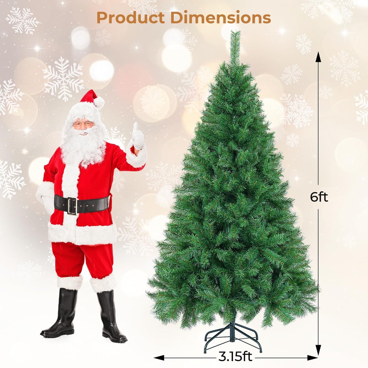 6 ft Artificial Christmas Tree with 700 PVC Branch Tips, Holiday Xmas Tree with Foldable Metal Base and Easy Assembly, Christmas Trees for Yard Porch Home Office Party Decoration, Green