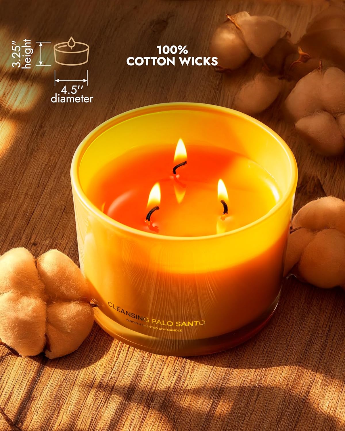 96NORTH Luxury Palo Santo Candle | Large 3 Wick Jar Candle | Up to 50 Hours Burning Time | 100% Natural Soy Wax | Relaxing Aromatherapy Aesthetic Candles | Housewarming Gift for Men and Women