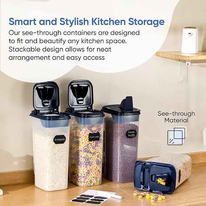 Chef's Path Airtight Food Storage Containers - Pack of 4 (4L/135.3oz) - MULTISPOUT Design for Kitchen & Pantry - BPA-Free Cereal Containers with Bigger Spout Mouth for Easy Pouring