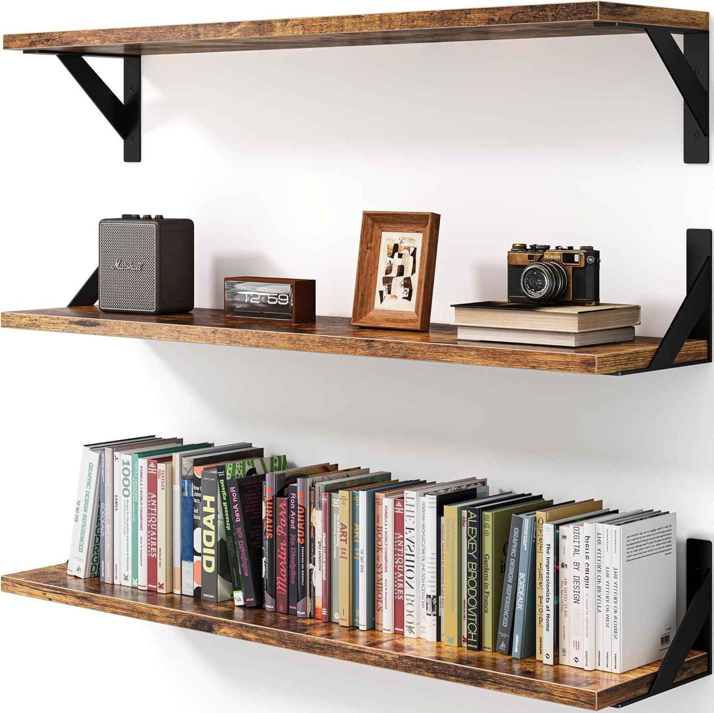 Floating Shelves for Wall, Wall Mount Book Shelf, Hanging Shelves, Wall Bookshelf for Bedroom, Office, Living Room (Rustic Brown, 23 Inches)