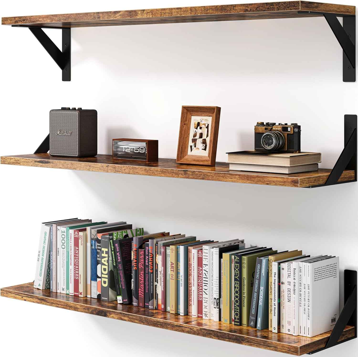 Floating Shelves for Wall, Wall Mount Book Shelf, Hanging Shelves, Wall Bookshelf for Bedroom, Office, Living Room (Rustic Brown, 23 Inches)