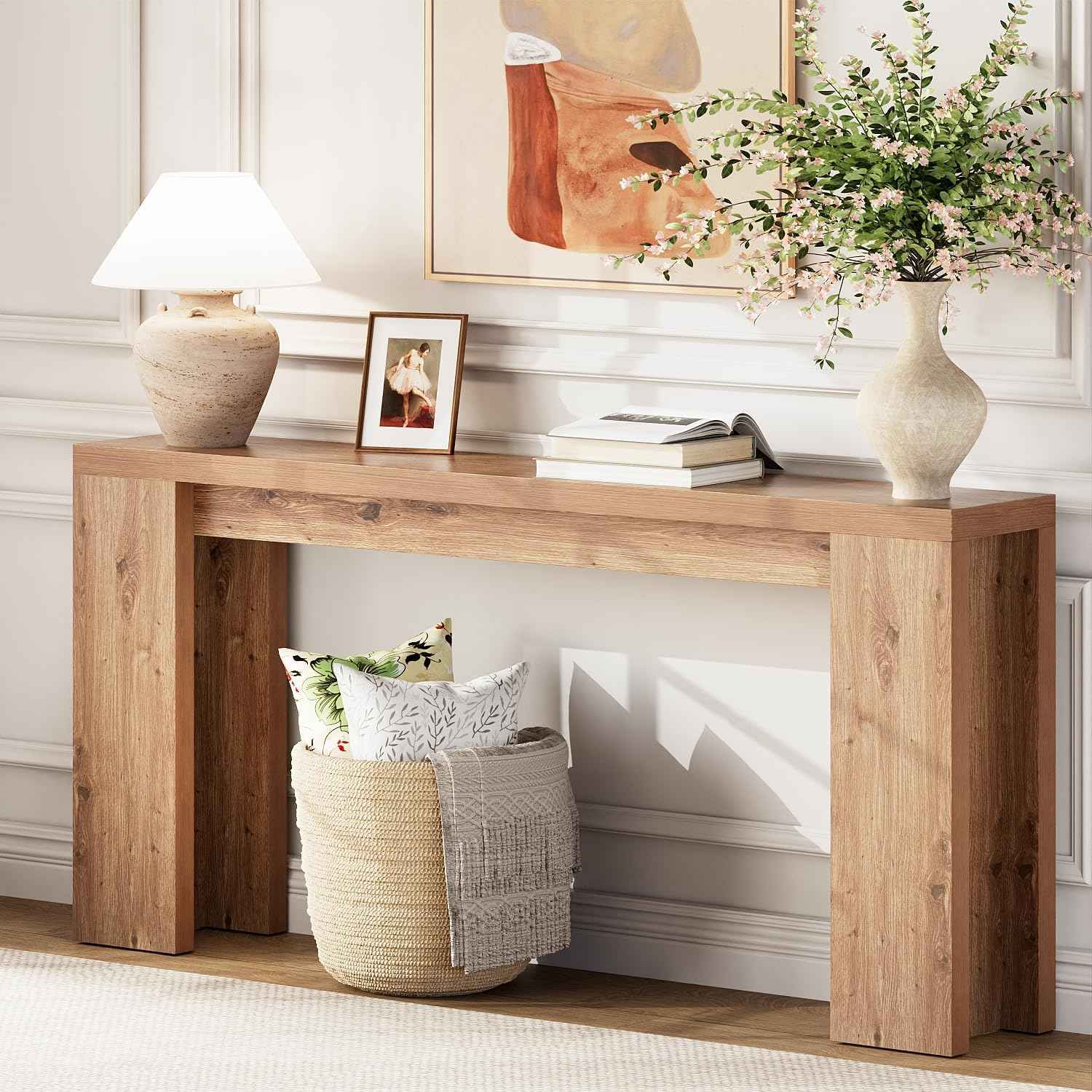 70.9 Inch Extra Long Console Table, Farmhouse Entryway Table with Thickened Base, Wood Sofa Table Behind Couch Table, Narrow Entryway Accent Table for Living Room, Hallway, Entrance, Foyer, Brown