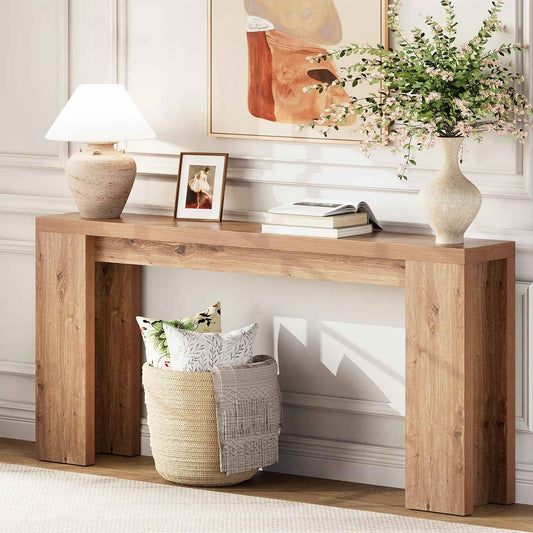 70.9 Inch Extra Long Console Table, Farmhouse Entryway Table with Thickened Base, Wood Sofa Table Behind Couch Table, Narrow Entryway Accent Table for Living Room, Hallway, Entrance, Foyer, Brown