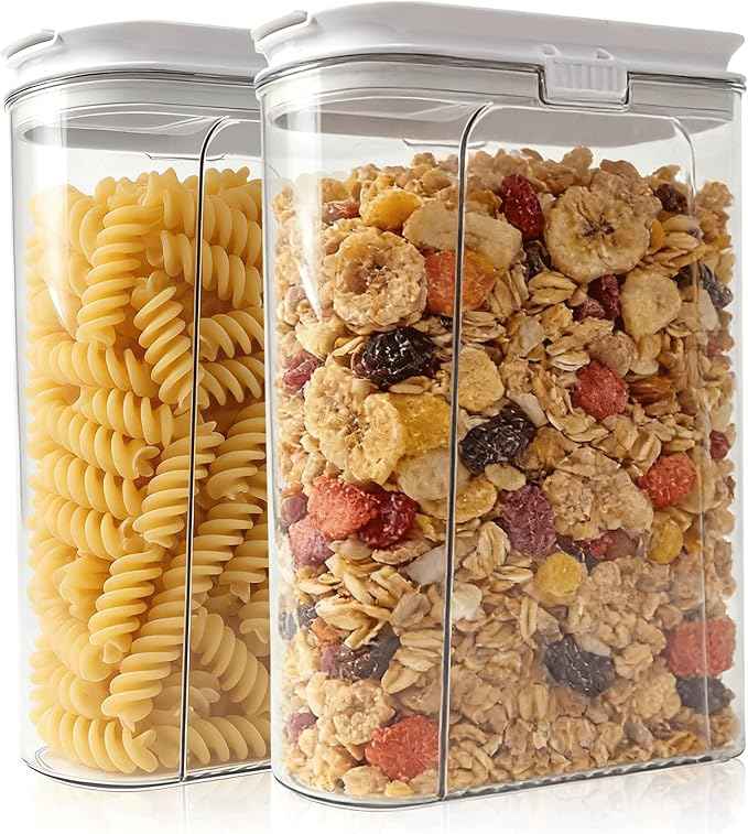 Cereal Container and Rice Storage Dispenser-Airtight Food Storage Organizers BPA-free Plastic Kitchen Pantry Storage Containers food-grade PET material Suitable for rice, grains (4L(2PC))