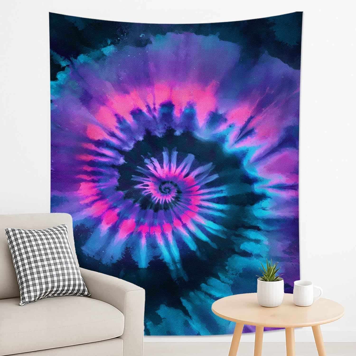 Spiral Tie-Dye Tapestry, Vibrant Violet Blue Decorative Wall Hanging, Colorful Aesthetic Tapestries for Bedroom, Living Room, Dorm 70x90 Inch